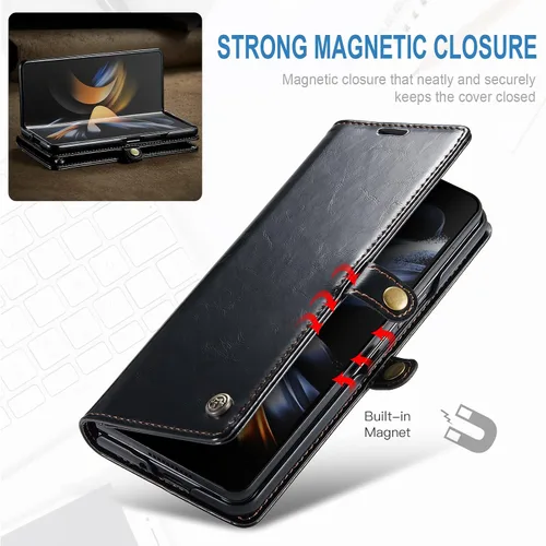 Vista 2 de Kowauri Funda para Samsung Galaxy Z Fold 4 5G, piel sintética, tipo cartera, con tarjetero y función atril, cierre magnético, protección a prueba