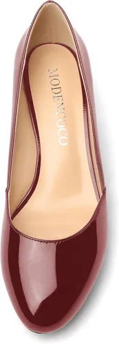 Vista 3 de MODENCOCO Zapatos de tacón bajo grueso para mujer, con puntera redonda, de 2 pulgadas