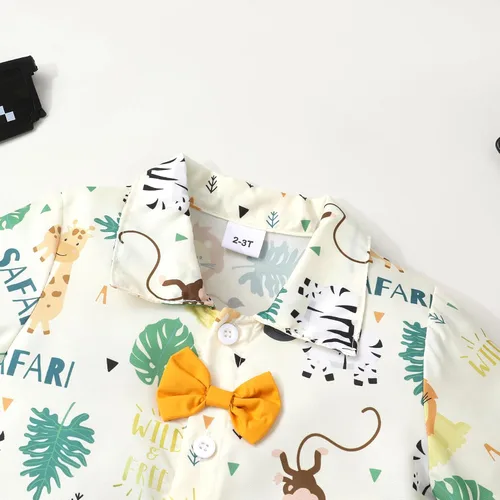 Vista 30 de JEELLIGULAR Conjunto de ropa de verano para bebé niño de manga corta con botones y pantalones cortos, trajes casuales para caballeros de 1 a 6 años