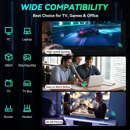 Vista 6 de A-Maker [Actualizado] Cable Ethernet Cat 8, cable de Internet de alta velocidad de 40 Gbps, conector RJ45 chapado en oro, cable LAN y cable de red