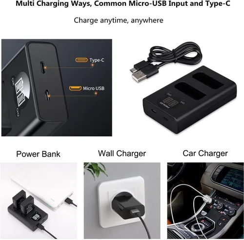 Vista 3 de PHOLSY EN-EL14 Cargador USB para cámaras Nikon (P7800, P7700, P7100, P7000, D5600, D5500, D5300, D5100, D3500, D3400, D3300)