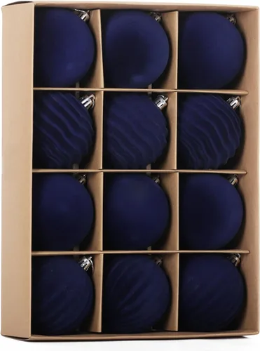 Vista 21 de Adornos de terciopelo de 3.15 pulgadas para árbol de Navidad, juego de 12 Azul empolvado