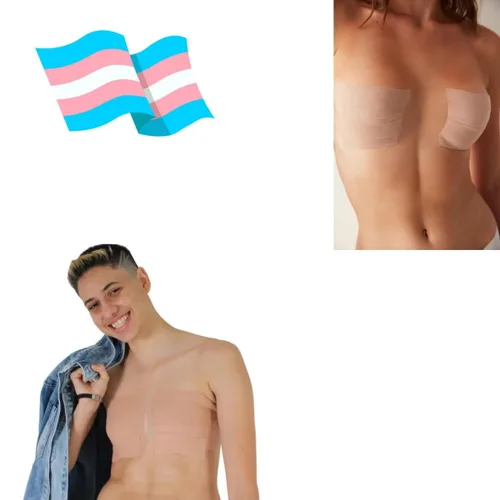Vista 5 de 2 rollos de cinta transgénica para transición, cinta de encuadernación extra ancha de pecho, sin látex, FTM, con cubiertas para pezones, ultra