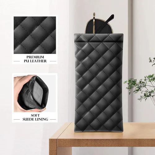Vista 5 de Bolsa para lentes de sol con tapa apretable, organizador portátil para lentes de sol, bolsas suaves de piel sintética, paquete de 2