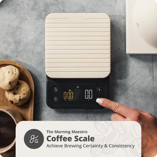 Vista 7 de Greater Goods Hervidor eléctrico de cuello de cisne y báscula de café, diseñada en San Luis, blanco abedul