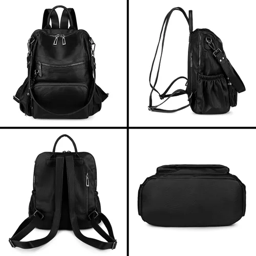 Vista 5 de Uromee Mochila de Viaje Monedero para Mujeres Cuero Vegano Damas Moda Borla Bolsa de Hombro Convertible, Grande, Mochilas Daypack