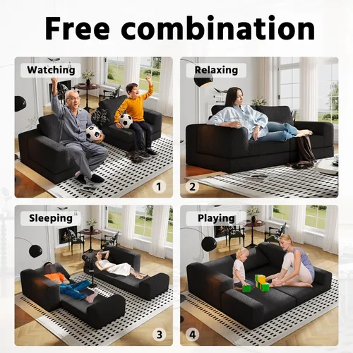Vista 3 de Sofá seccional modular en forma de nube, sofá modular de combinación DIY para sala de estar, sofás de asiento de amor tejidos únicos con 2