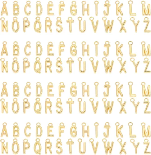 Vista 6 de Shapenty 4 juegos de dijes de letras del alfabeto A-Z de aleación metálica y cuentas espaciadoras para manualidades DIY, pulseras, brazaletes