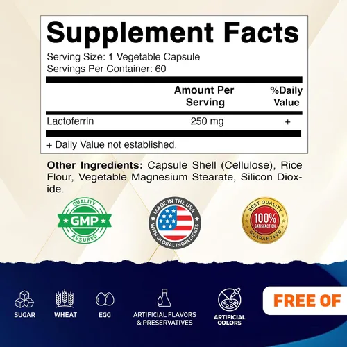 Vista 2 de Vitamatic Lactoferrin 250 mg, 60 Cápsulas Vegetales, Hecho en Estados