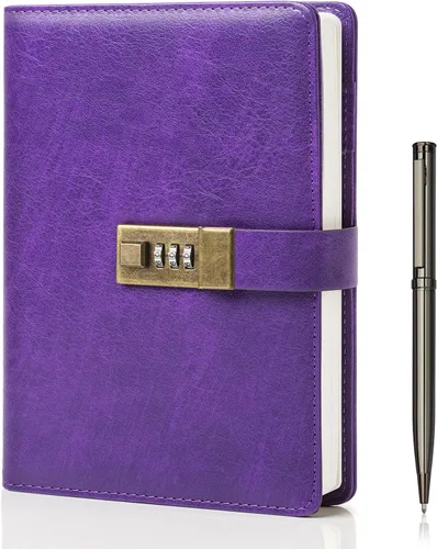 Vista 10 de WEMATE Diario con Cerradura, Diario A5 de Cuero PU con Cerradura 240 Páginas, Diario de Cerraduras Vintage, Cuaderno de Contraseña con Bolígrafo