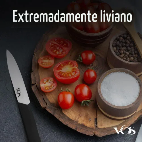 Vista 6 de Vos Cuchillo de pelar de cerámica - Hoja de circonia de 4 pulgadas con funda protectora - Cuchillo de cocina para frutas y verduras (Negro)