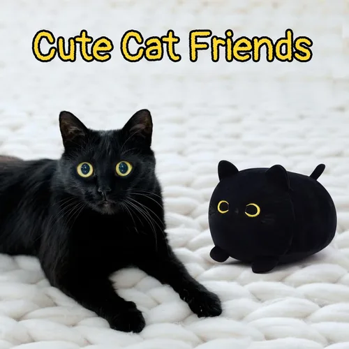 Vista 2 de Almohada de felpa de gato negro, animales de peluche Kawaii de gato negro, linda almohada de gato negro, juguetes de peluche para niños, cumpleaños