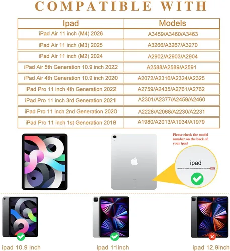 Vista 2 de Vimorco Funda para iPad Air 4ª/5ª 10.9, para iPad Air 6ª 11 M2, para iPad Pro de 11 pulgadas 4ª/3ª/2ª/1ª generación, soporte para lápiz, correa