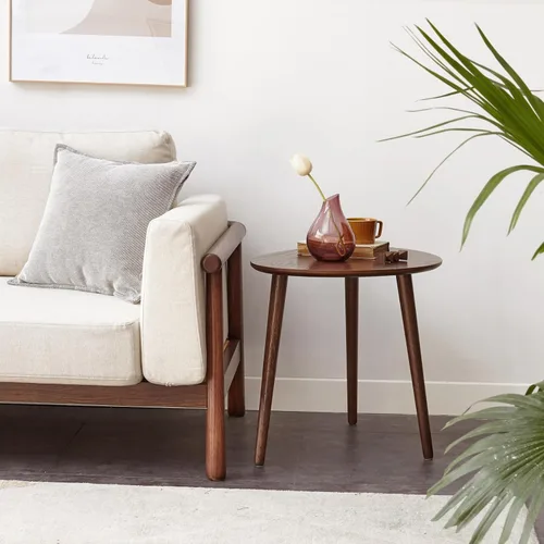 Vista 17 de Mesa de centro ovalada pequeña, de 33.5 pulgadas, mesa de centro moderna de mediados de siglo para sala de estar, mesa auxiliar 100% madera de roble