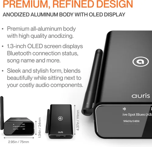 Vista 7 de Blume Pro HiFi Receptor de música Bluetooth 5.3 con adaptador Bluetooth de largo alcance, DAC de audiófilo, LDAC, aptX HD, pantalla OLED y salida