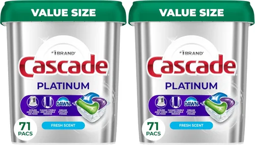 Vista 16 de Cascade Platinum Cápsulas para lavavajillas, detergente para lavavajillas, jabón detergente para platos, fresco, 12