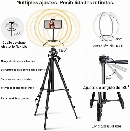 Vista 3 de Acuvar Kit de vlogging premium de 9 piezas para iPhone, Android y cámaras, micrófono, soporte de trípode y luz LED, paquete de YouTube, TikTok