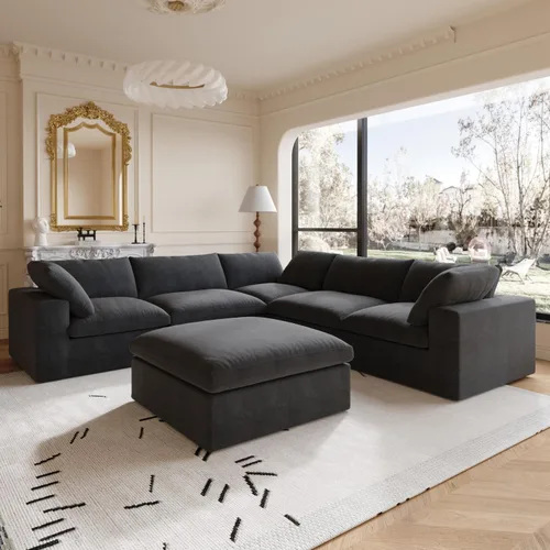 Vista 3 de Sofá modular Cloud de 160.6 pulgadas, sofá modular en forma de V con relleno de plumón para sala de estar, sofá convertible minimalista para oficina