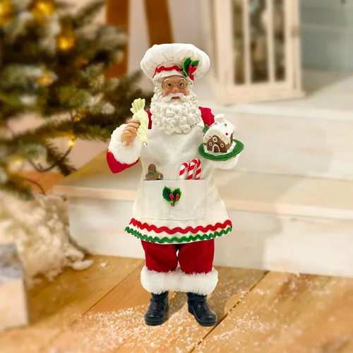 Vista 7 de Estatua de Santa Chef de Cocina de 11 Pulgadas con Casa de Jengibre, Figura de Santa de Resina Decoración Navideña Adorno Regalo de Navidad