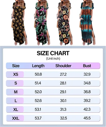 Vista 5 de HUSKARY - Vestido largo de verano para mujer, informal, holgado, con bolsillos, manga corta con corte lateral