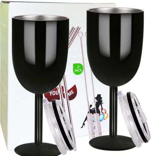 Vista 24 de AMZUShome Copas de vino de acero inoxidable. Vaso de vino de doble pared aislado al vacío con tapa y pajita. Amistad, Navidad, regalos de cumpleaños