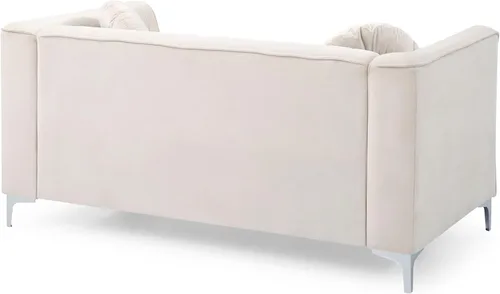 Vista 5 de Daesar Sofá de dos plazas Love Seat, sofá moderno de 2 plazas, terciopelo blanco beige