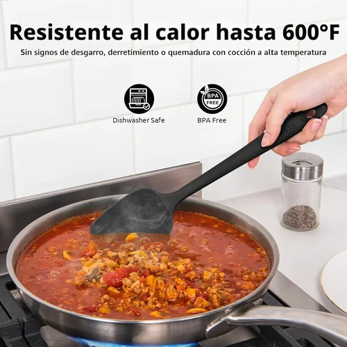 Vista 3 de Juego de espátulas de silicona U-Taste con resistencia al calor de 600 grados Fahrenheit (Negro) Food Grade Hot-Proof Seamless Rubber Scraper