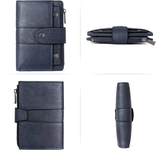 Vista 5 de CLUCI Cartera pequeña para mujer, de cuero, plegable, multitarjeta, organizador de diseñador, moneda con cremallera y ventana de identificación