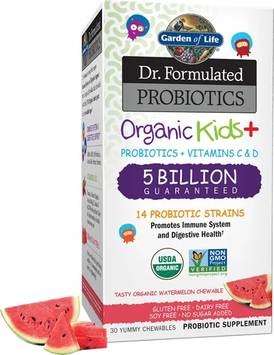 Vista 9 de Garden of Life Probióticos formulados por doctores para niños, Organic Kids+ - Berry Cherry, 5 mil millones de UFC masticables de probióticos más