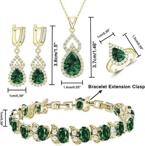 Vista 4 de LMXXVJ Juego de joyas para mujer collar chapado en platino anillo abierto aretes pulsera para cumpleaños aniversario día de la madre regalos