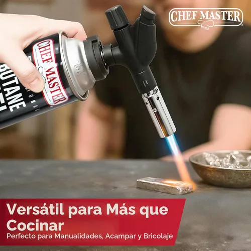 Vista 8 de Combo de Encendedor de Antorcha de Butano con 4 x 8 oz. de Combustible de Butano de Chef Master, Antorcha de Cocina Recargable para Brulee, Postres