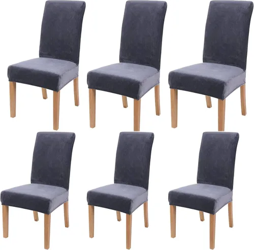 Vista 9 de Juego de 6 fundas elásticas de terciopelo suave para sillas de comedor, decoración elegante para el hogar y banquete, protector de silla Parson