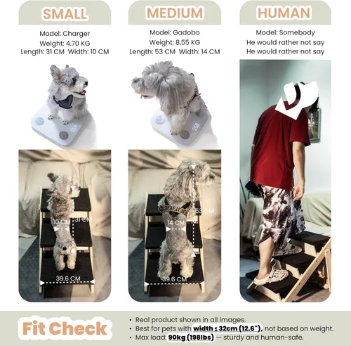 Vista 8 de MEWANG Wood Pet Stairs/Pet Steps - Escalera y rampa plegable de 2 niveles para perros, perfecta para camas y coches - Escalera portátil