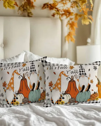 Vista 2 de Juego de 2 fundas de almohada de otoño de 20 x 12 pulgadas, diseño de gnomo de calabaza, fundas de cojín decorativas, fundas de almohada lumbares a