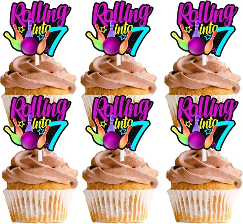 Vista 9 de 18 piezas de bola de boliche con purpurina, decoración de postre, magdalenas, boliches, 6 temas, suministros de decoración para niños y niñas
