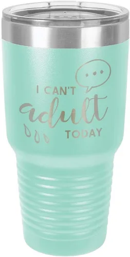 Vista 22 de Vaso grabado con texto en inglés "I CAN'T ADULT TODAY", de acero con recubrimiento de polvo grabado con láser, taza de viaje con camello polar sin