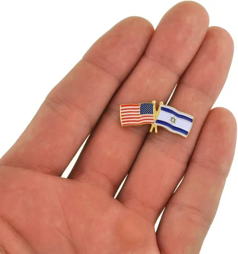 Vista 51 de PinMart Pin de solapa esmaltado con bandera de la amistad cruzada de Estados Unidos y el mundo