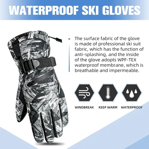 Vista 6 de Guantes de esquí de invierno con pantalla táctil, guantes de nieve impermeables para hombres y mujeres, guantes de snowboard cálidos para motos