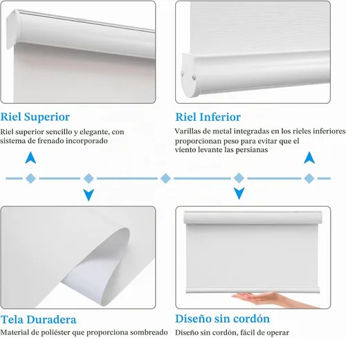 Vista 2 de MYshade - Persianas enrollables personalizadas para ventana, persianas enrollables para ventanas inalámbricas, bloqueo solar, protección de Blanco