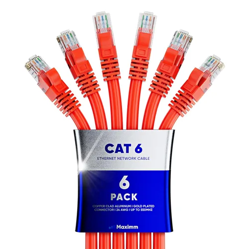 Vista 10 de Maximm Cable Ethernet Cat 6 de 0.6 pies (paquete de 6) – Cable LAN de alta velocidad, cable de Internet, cable de conexión y cable de red – UTP