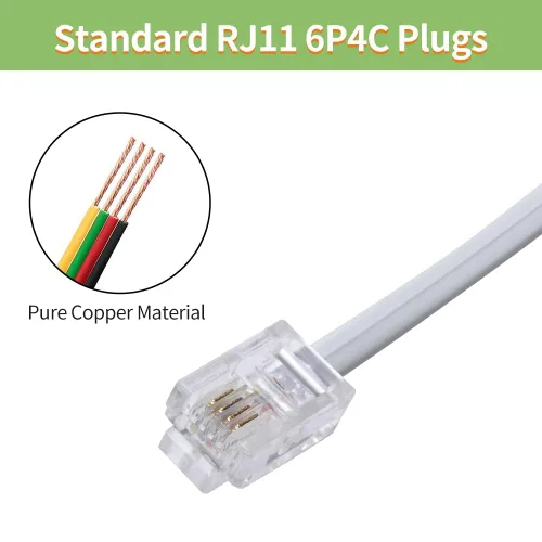 Vista 5 de Cable de teléfono divisor de 2 vías RJ11 6P4C adaptador de cable de línea telefónica con cable de 3 pulgadas para cable de teléfono fijo, negro