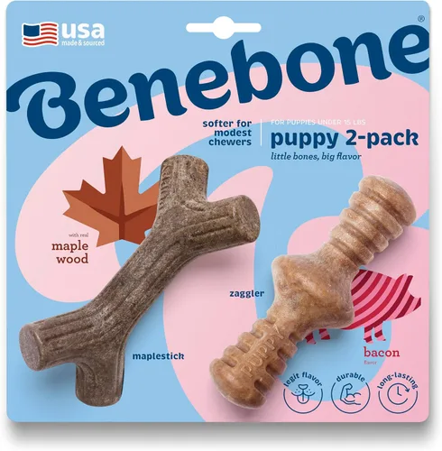 Vista 12 de Benebone Puppy Wishbone - Juguete masticable para perro, fabricado en Estados Unidos, sabor a tocino real, pequeño