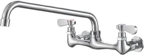 Vista 10 de modelo 4353 - Grifo de montaje en pared, grifo de cocina con boquilla giratoria de 8 pulgadas, cuello de cisne de 8 pulgadas, centro de 2 asas