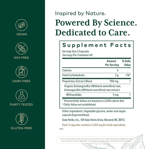 Vista 2 de GAIA HERBS PRO Ashwagandha 700 - Suplemento saludable de apoyo inmunológico* - Fórmula de una sola hierba con Ashwagandha orgánica - Vegano, sin
