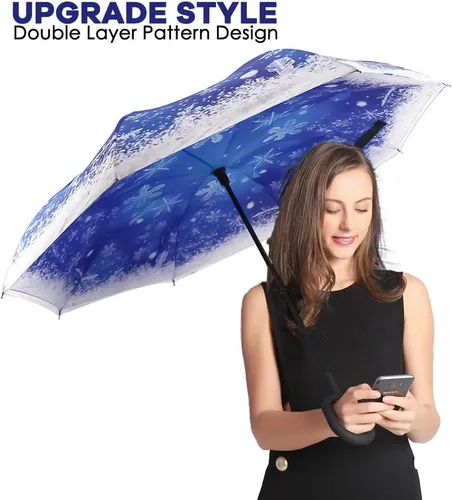 Vista 3 de SIEPASA - Paraguas invertido con mango en forma de C, resistente al viento y a los rayos UV, para mujeres y hombres.