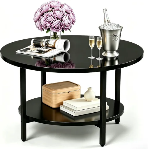 Vista 26 de Mesa de Café FAMIDGE, Mesas de Café de 23.6" para Sala de Estar, Mesa de Café Redonda con Marco de Metal, Mesa de Piso para Sentarse en el Suelo