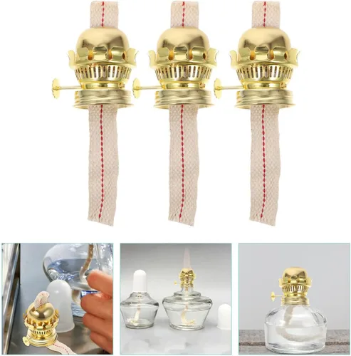 Vista 8 de Uonlytech 3 juegos de lámparas de latón de queroseno con mecha de aceite con anillo vintage chapado de reducción de piezas de aleación de aluminio