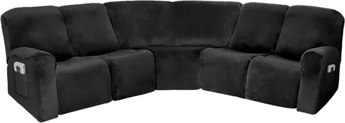 Vista 9 de cjc Fundas de terciopelo para sofá modular, funda reversible en forma de L, protector de sofá reclinable para sala de estar