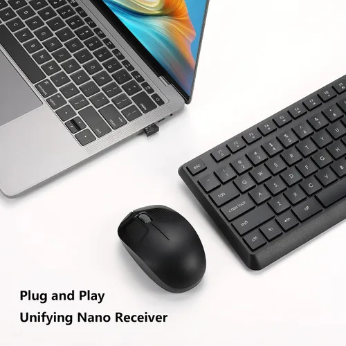 Vista 2 de Combo de teclado y ratón inalámbrico para Windows, combo de teclado y ratón inalámbrico externo de computadora de tamaño completo 2.4G para laptop