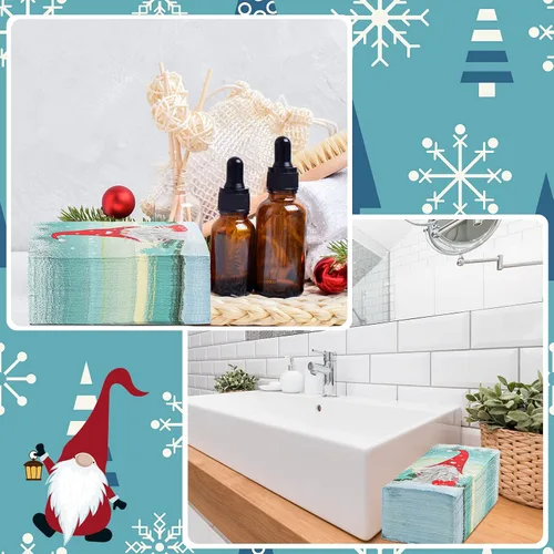 Vista 6 de 200 servilletas de Navidad para invitados, gnomos, toalla de mano desechable de Navidad para baño, papel para el hogar, Navidad, invierno